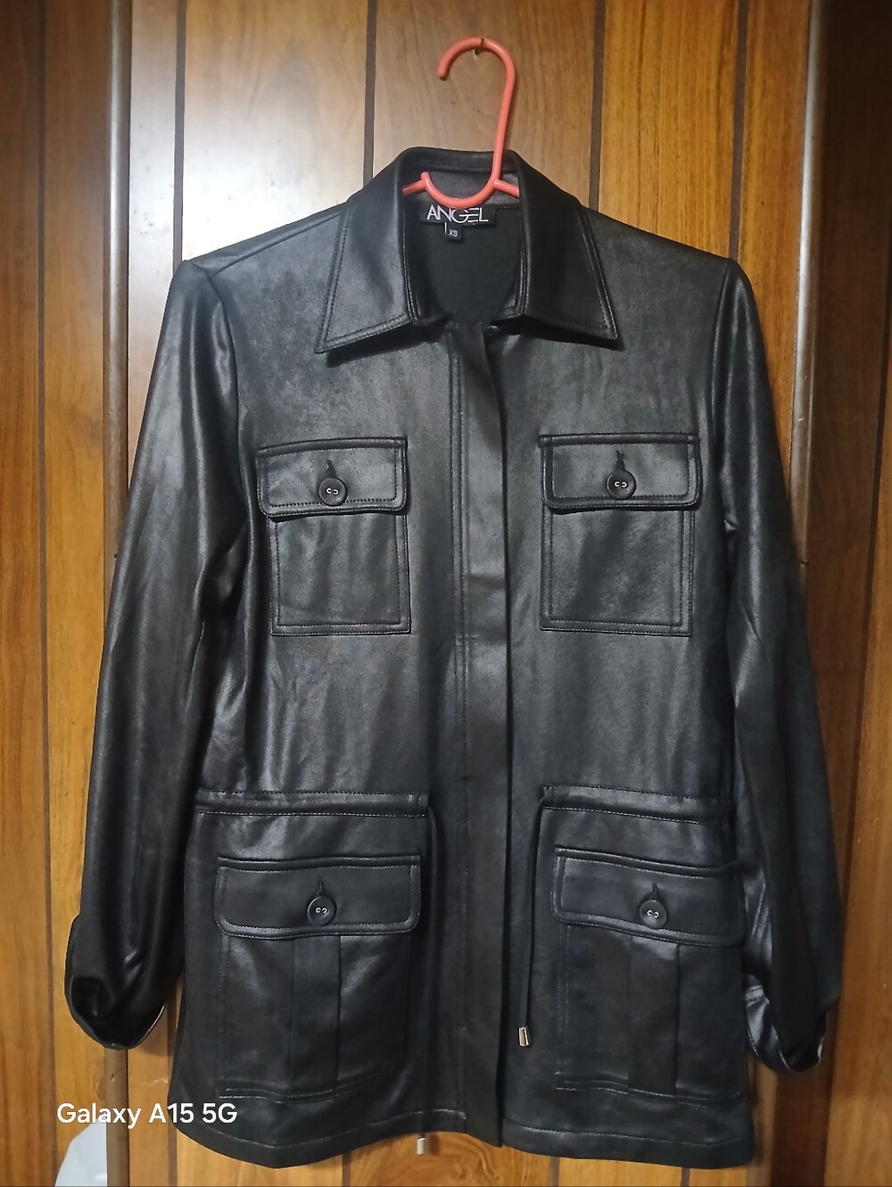Angel Black Faux Leather Military-Style Coat